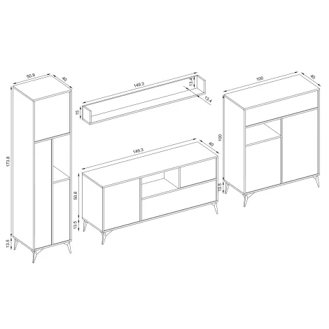 Wohnzimmerset RTV Orvieto Set, Eiche/Antrazit - 7